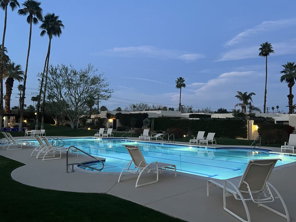 New refinished pool at dusk.. So beautiful and HEATED year round!