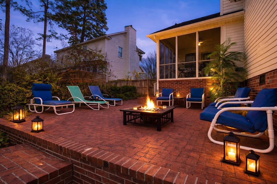 “Evenings made for relaxing—fire pit, soft lighting, and space to unwind”