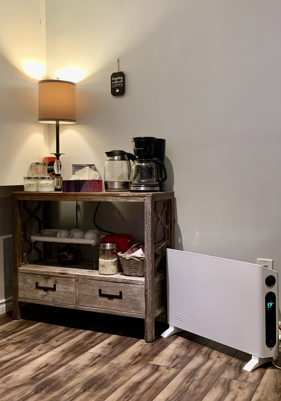 Complimentary Snack and Coffee Station. Additional heater provided.