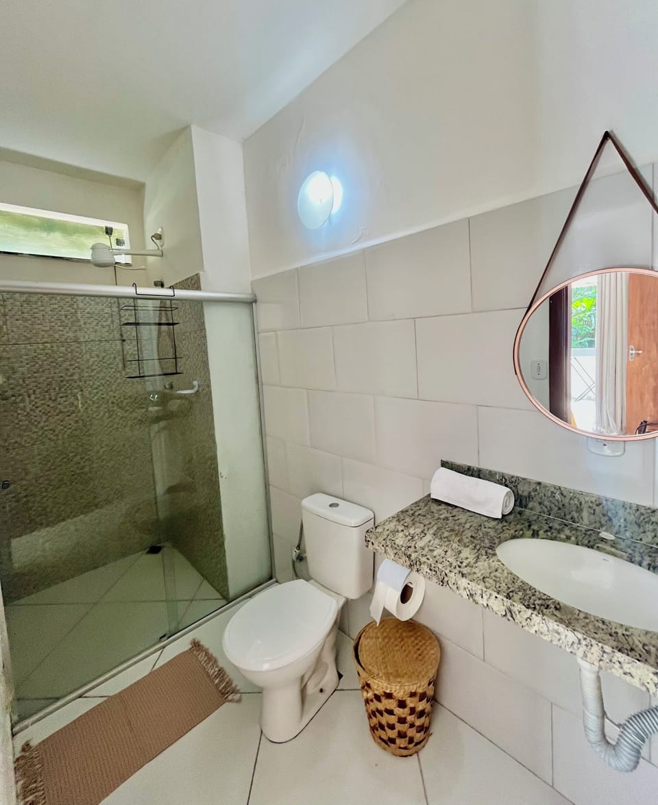 Shower, towels, toilet paper