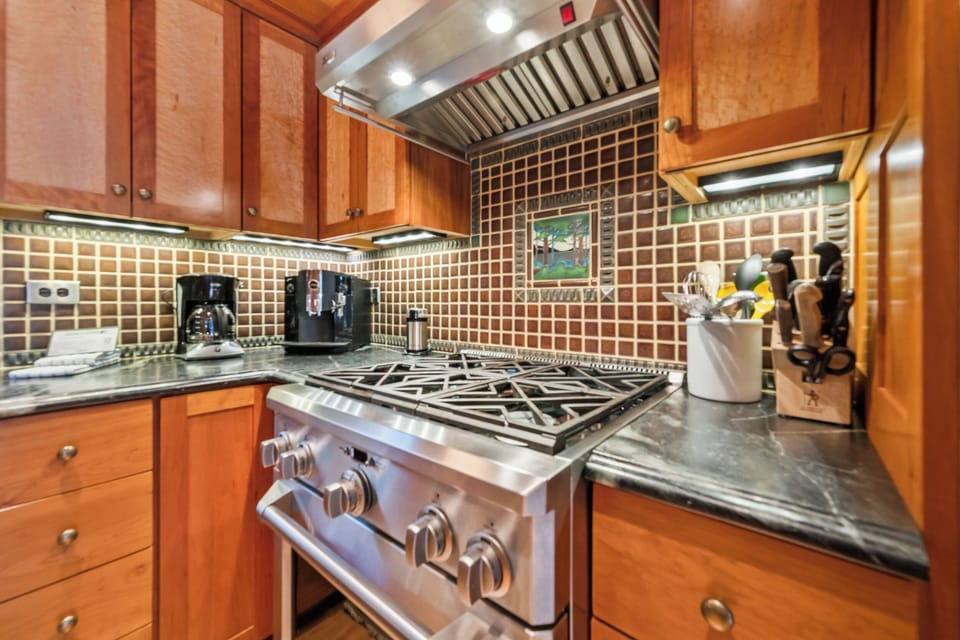 All the comforts of home — coffee maker, toaster, and plenty of counter space