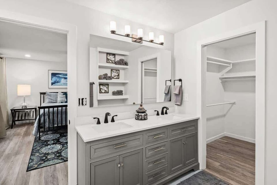 A large walk-in closet is just the perfect place to store your belongings out of the way.
