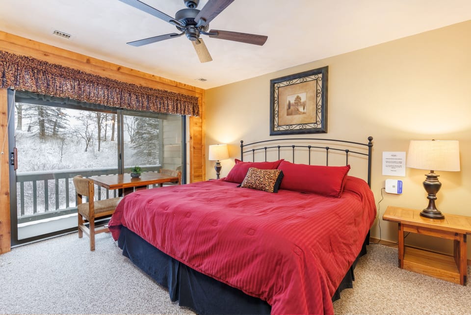 Indoors, Ceiling Fan, Bed, Furniture, Lamp