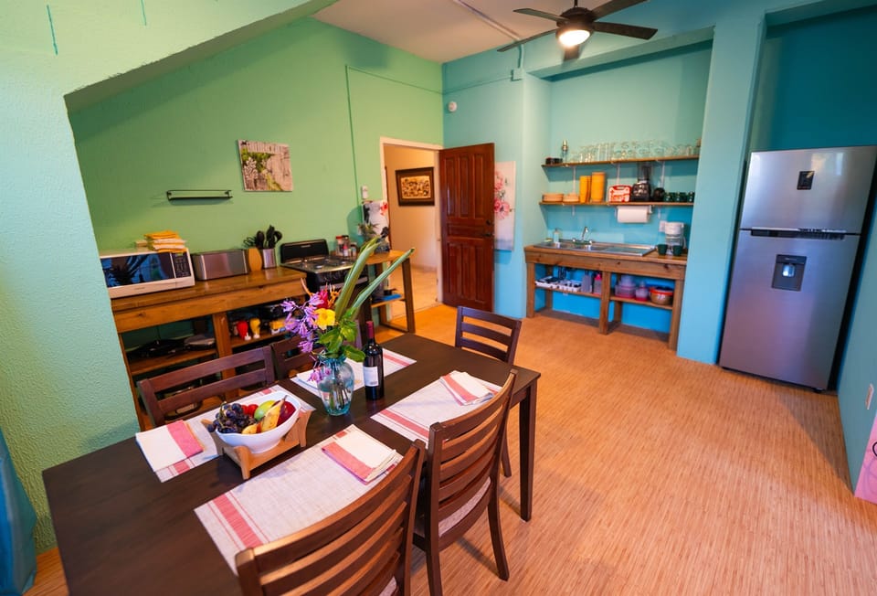 A Caribbean style kitchen - fully equipped with blenders, margarita machines, air fryer, Instapot (tm)... Ready for some cooking!