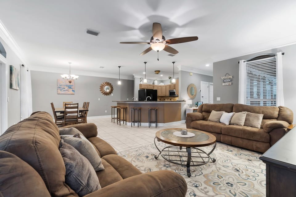 Open concept view of the living spaces