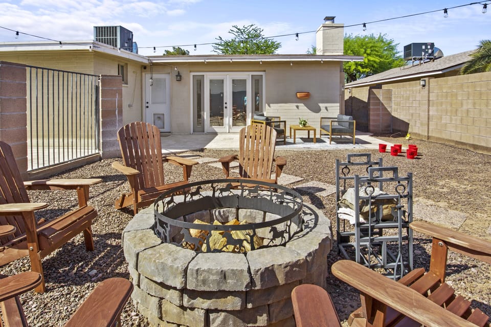Outdoor fire pit with chairs