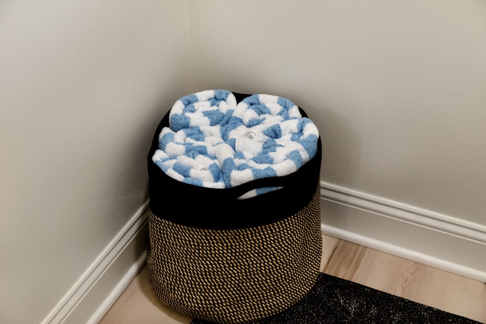 Pool towels near the back door for hot tub use