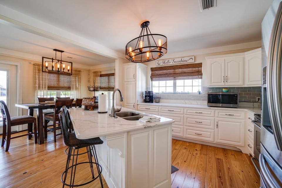 White Granite Countertops. Fully equipped kitchen with everything you will need.