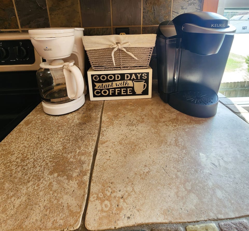 Enjoy a hot beverage from our coffee pot or Keurig!