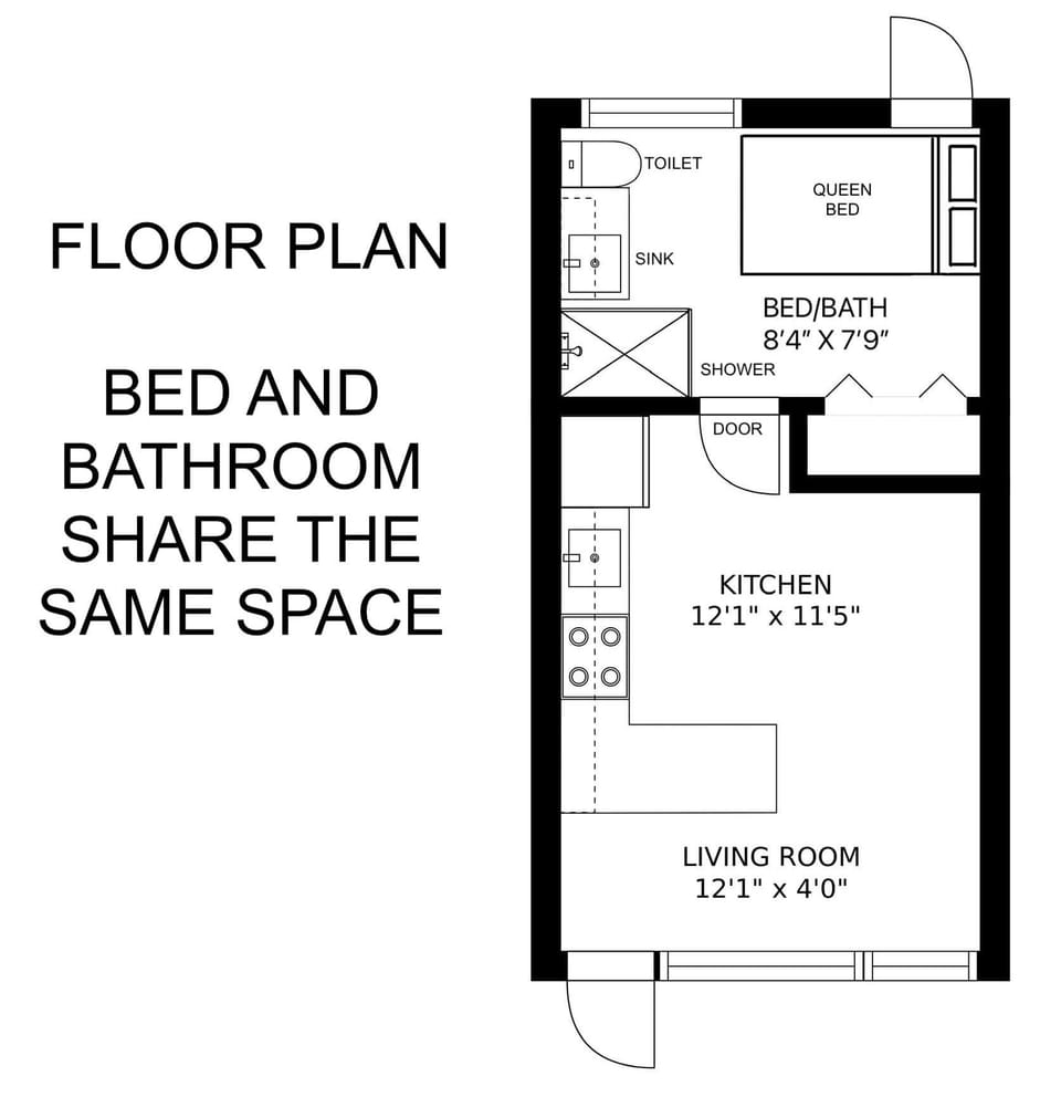 Bedroom and bathroom share same space
