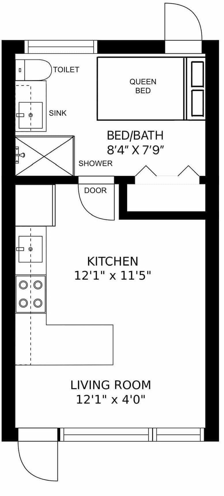 bedroom and bathroom share same space