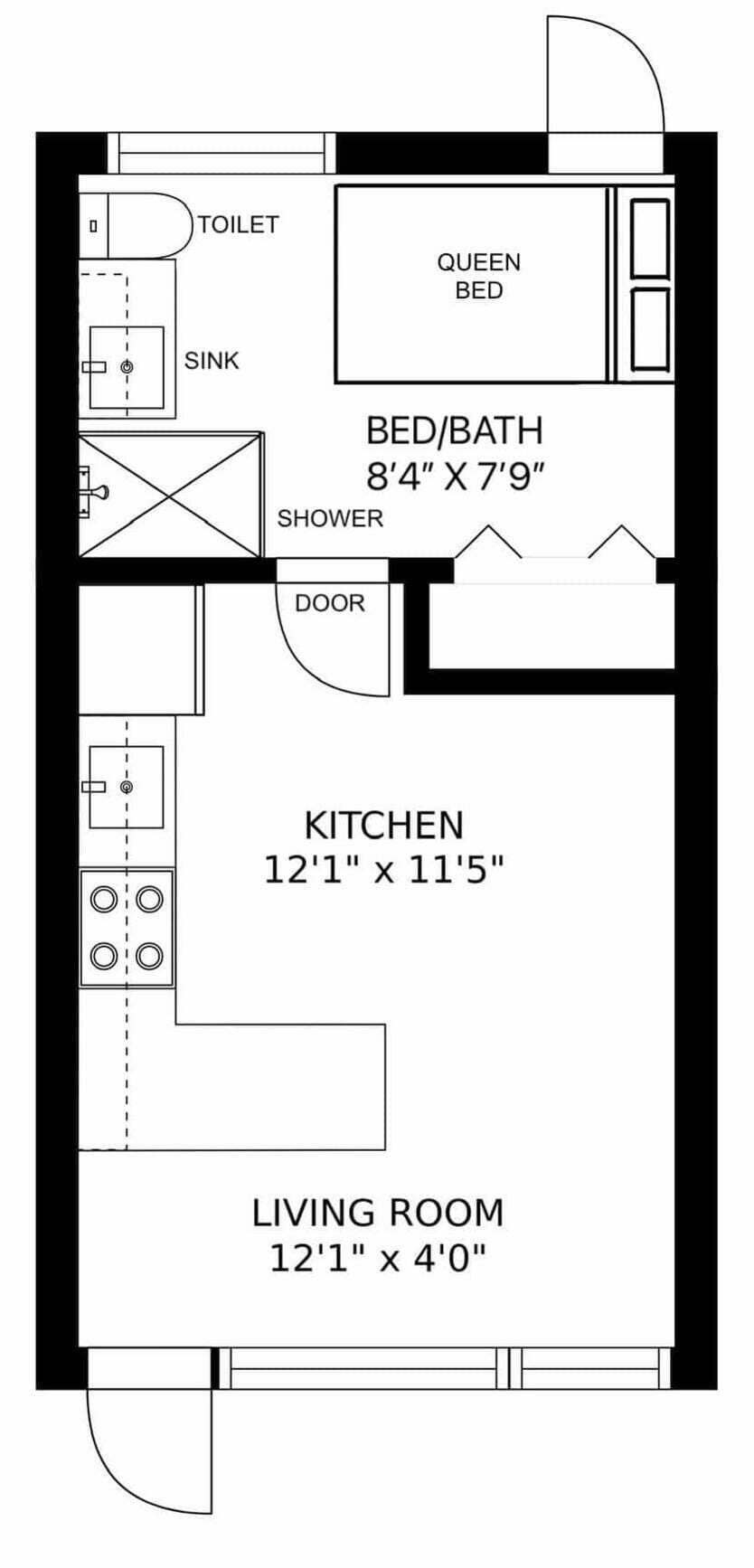 Bedroom and bathroom share same space