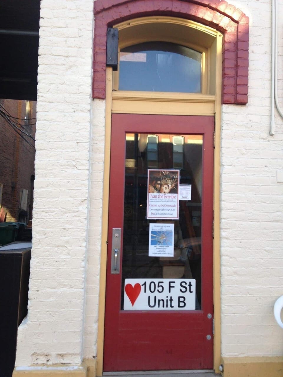 Front door (NOTE WELL: It's on 1st Street/highway 291, not F Street)