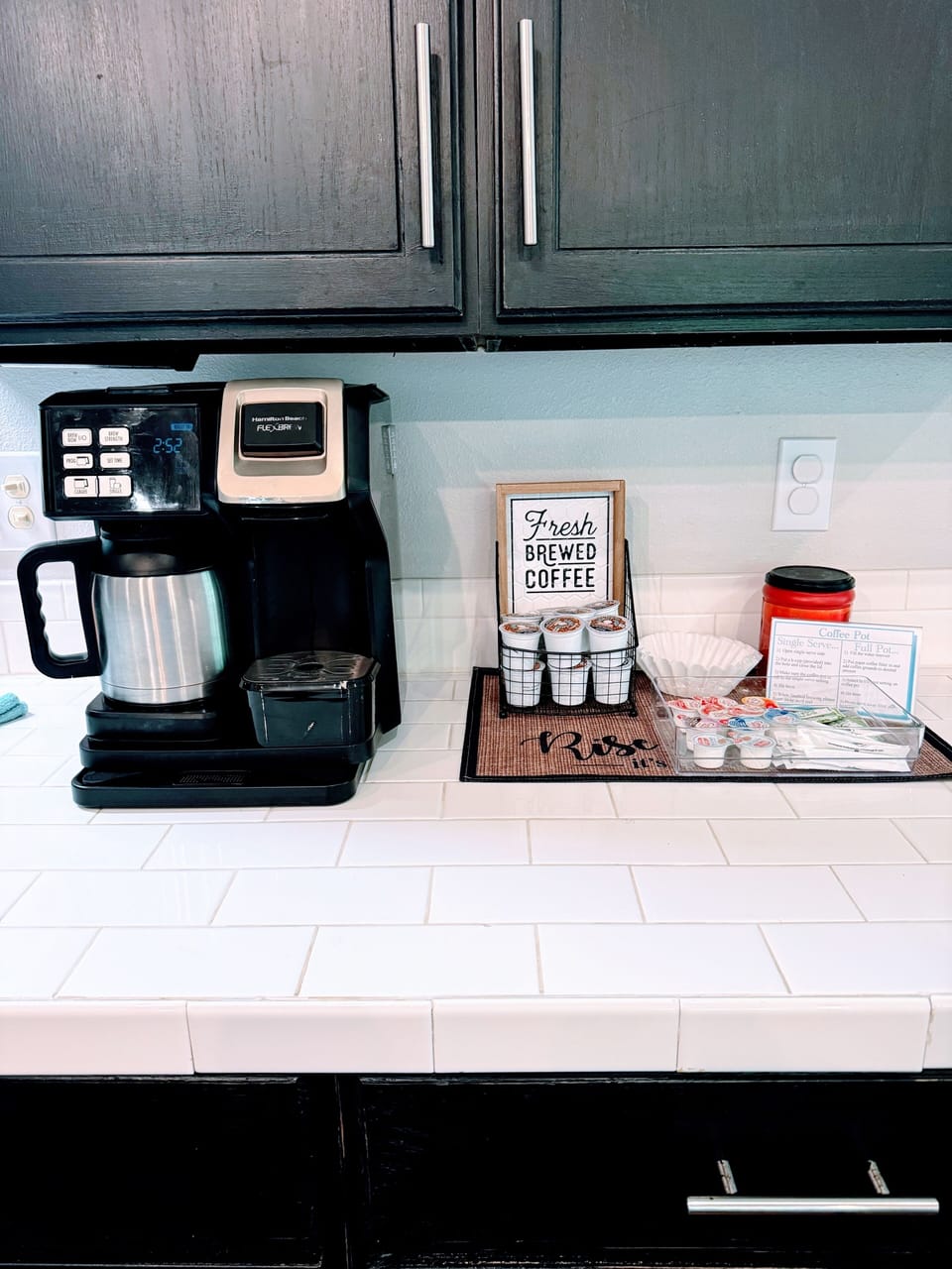Coffee bar w/a ground side and a pod side so you can use either type of coffee.