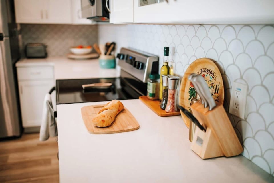 We provide cooking essentials like oil, salt and pepper and an all spice. 