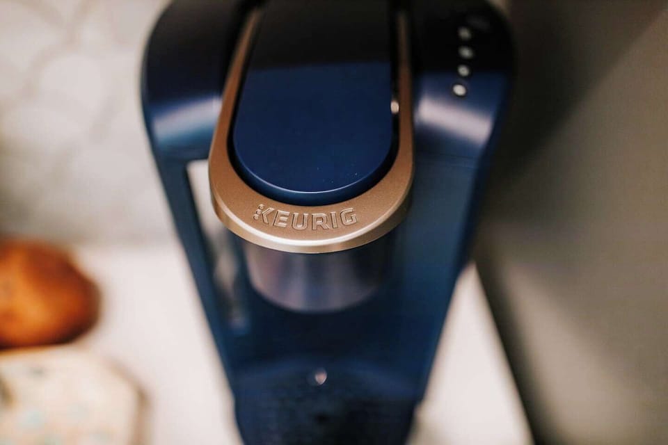We provide K-cups or bring your ground coffee, we also have a coffee pot. 