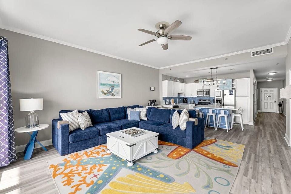 Living room with flat screen TV, arcade game and beautiful view