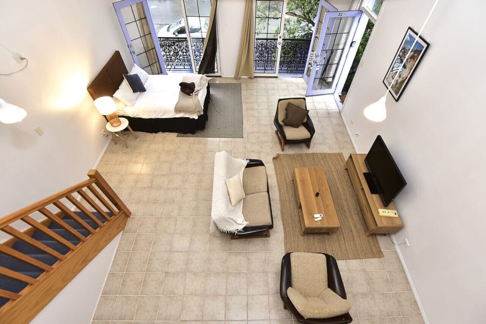 View of apartment from loft bedroom.
