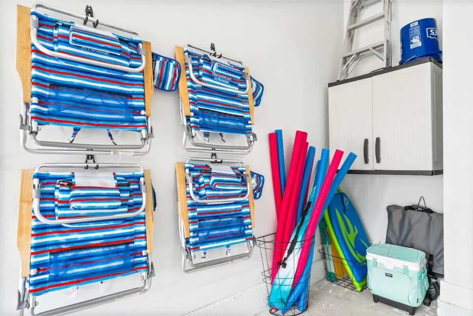 We provide everything you need for the beach including: beach chairs, pool noodles, beach wagon, umbrella, a cooler, and bags boards.