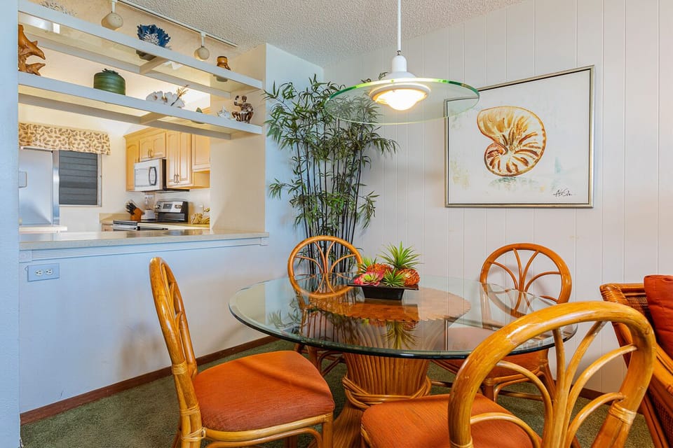 Gather around for meals and your favorite beverages. 