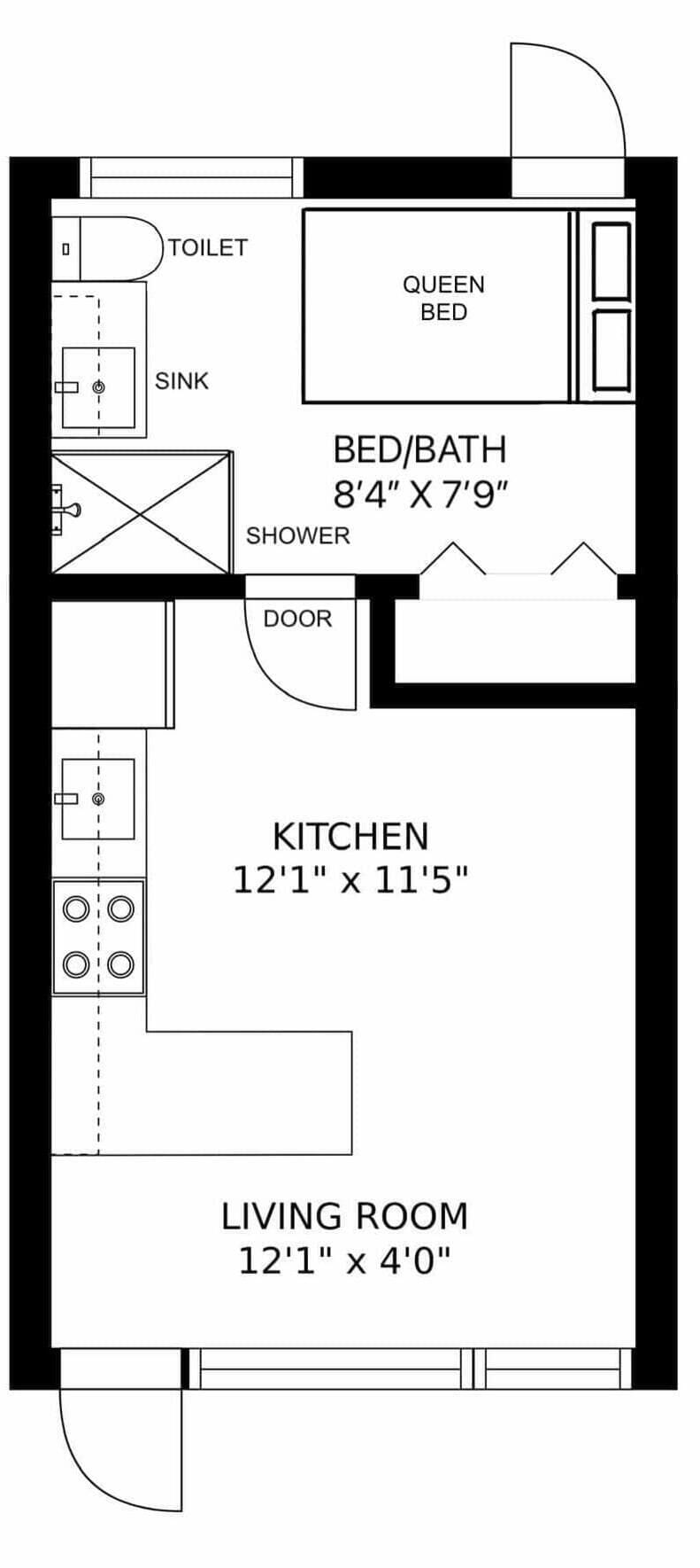 Bedroom and bathroom share same space