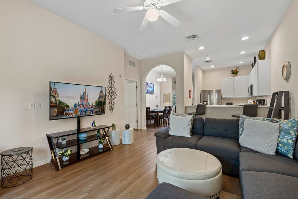 Kick back and stream your favorites in this cozy living room with Smart TV