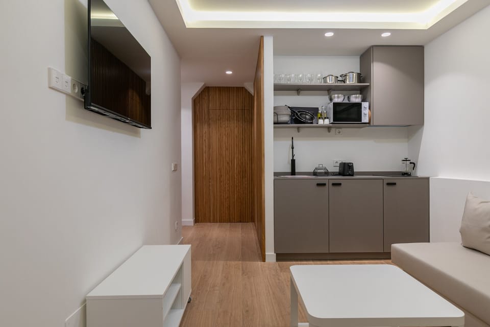 View of the living area and kitchen space
