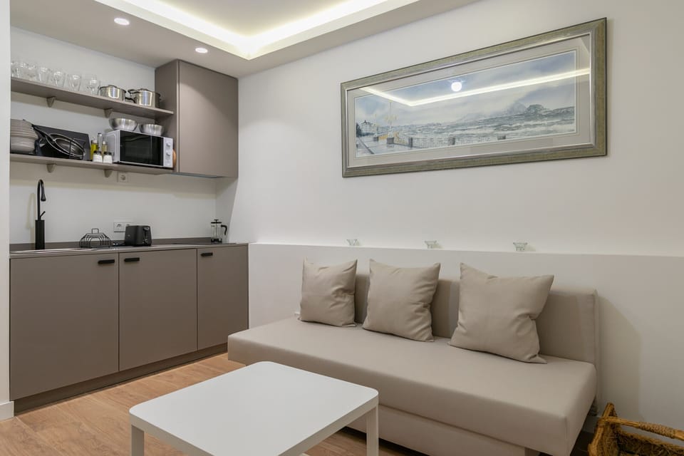 View of the living area and kitchen space