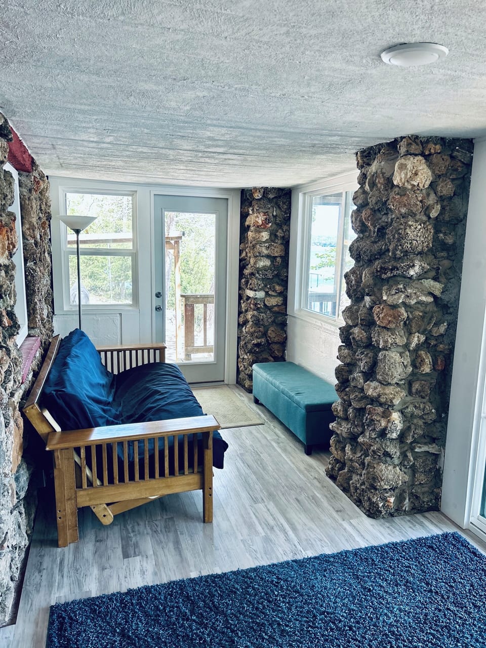 Enclosed porch with futon sleeping area