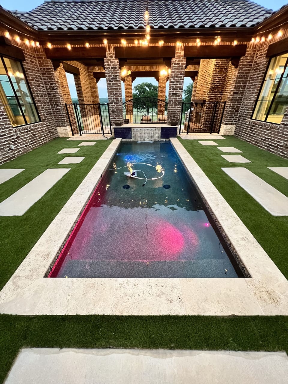 Pool size is 6.5 x 19 feet and around 4-5 feet deep, not heated
