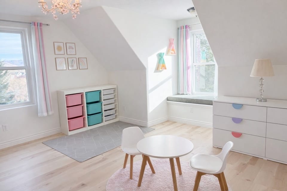 Bedroom #3 with bunk bed, books & toys for young girls