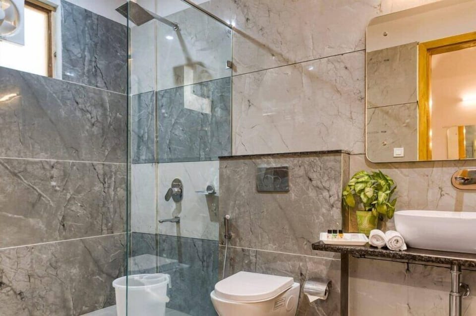 Shower, slippers, towels