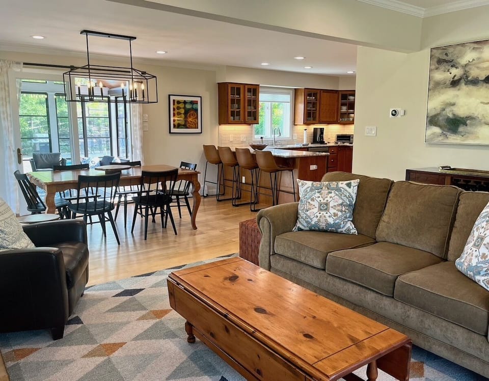 Open concept living room, dining, kitchen