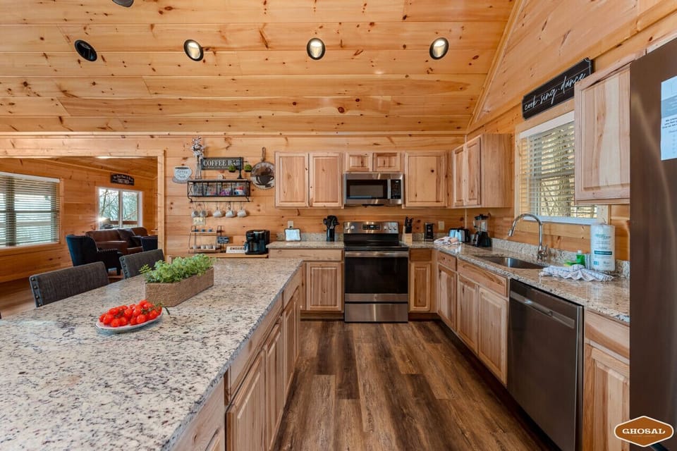 A fully equipped kitchen with everything you need to cook, gather, and enjoy with your group.