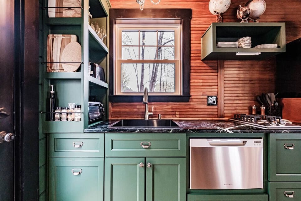 The kitchen is well stocked with everything you need to make a great meal. 