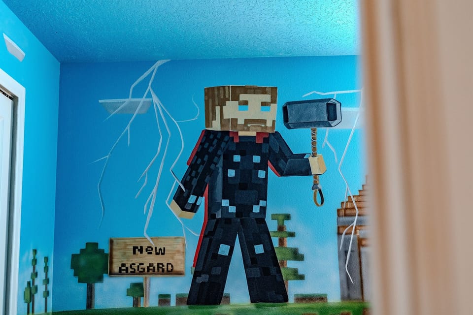 The Minecraft Suite has access to a Jack and Jill three-quarter bathroom.