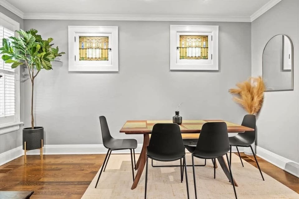 Enjoy your meals or play games at the dining room table. 