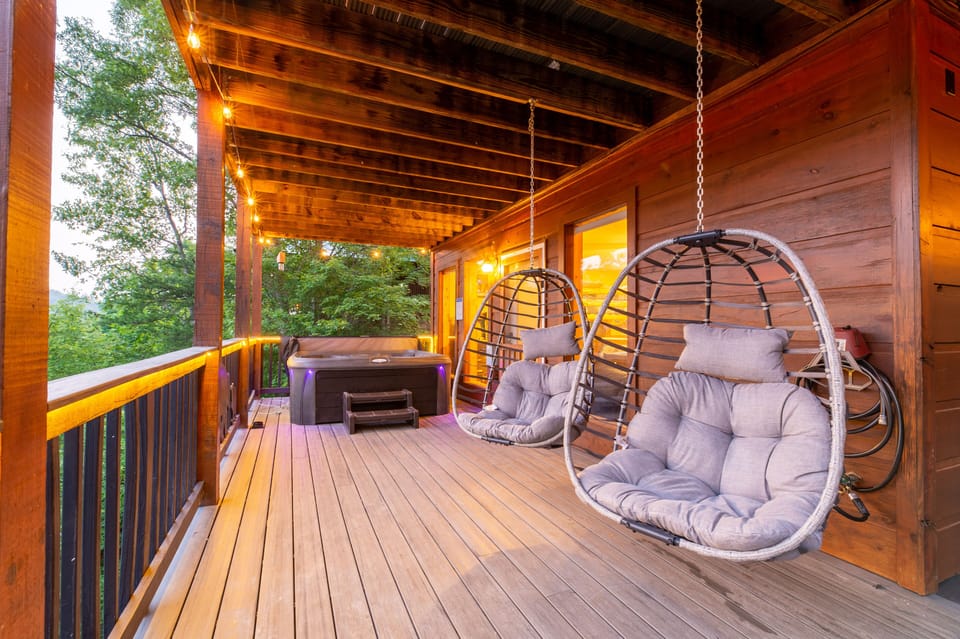 Swing egg chairs on the deck