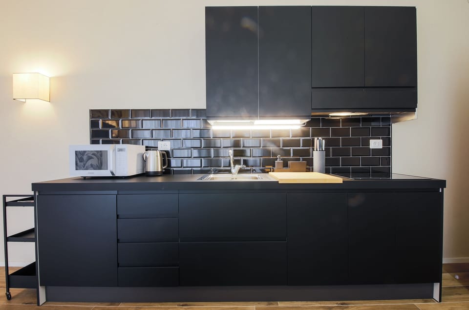 Full-size fridge, toaster, cookware/dishes/utensils
