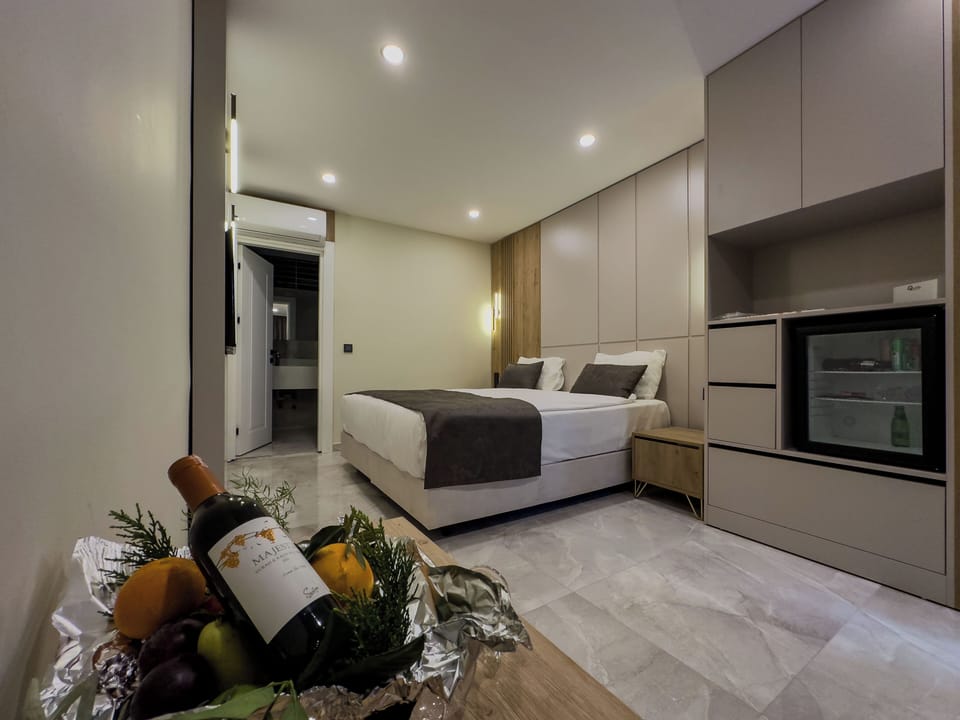 Basic Double Room, Patio, Garden Area | Free minibar items, in-room safe, desk, laptop workspace