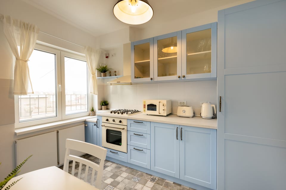 Panoramic Apartment | Private kitchen | Full-size fridge, microwave, oven, coffee/tea maker