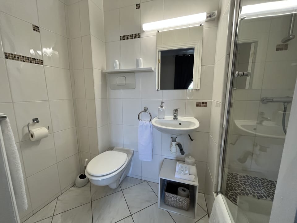 Eco-friendly toiletries, hair dryer, towels, soap