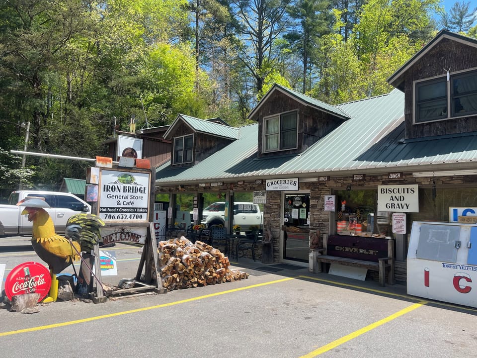 The Iron Bridge Cafe & store is a short walk from the cabin.  Great breakfast!
