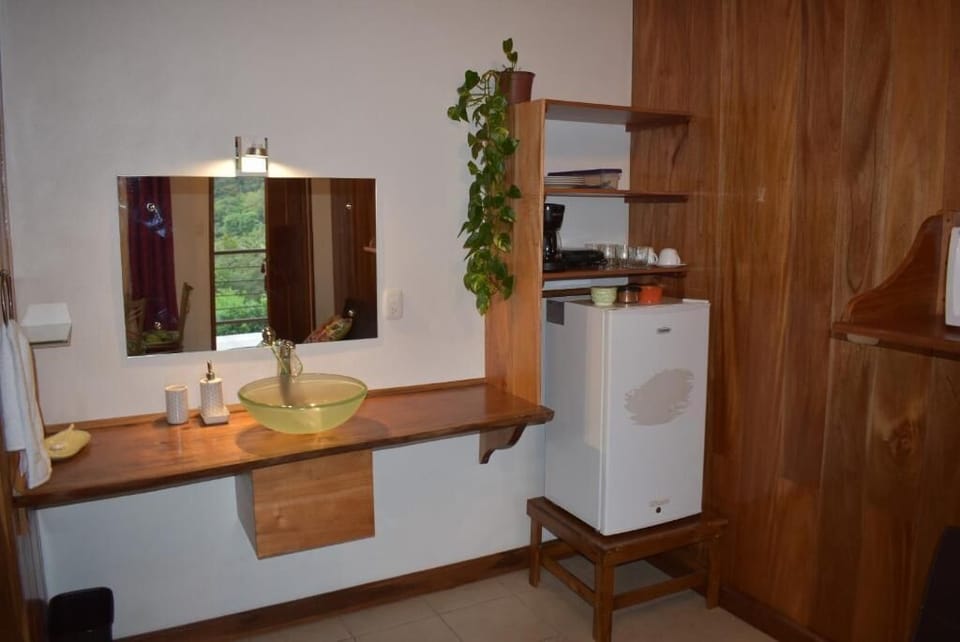 Mini-fridge, microwave, oven, coffee/tea maker