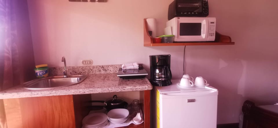 Mini-fridge, microwave, oven, coffee/tea maker