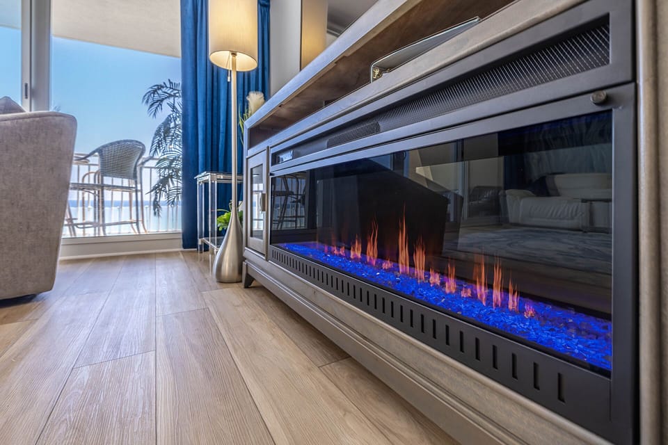 Large fireplace for ambiance only or heat and flame