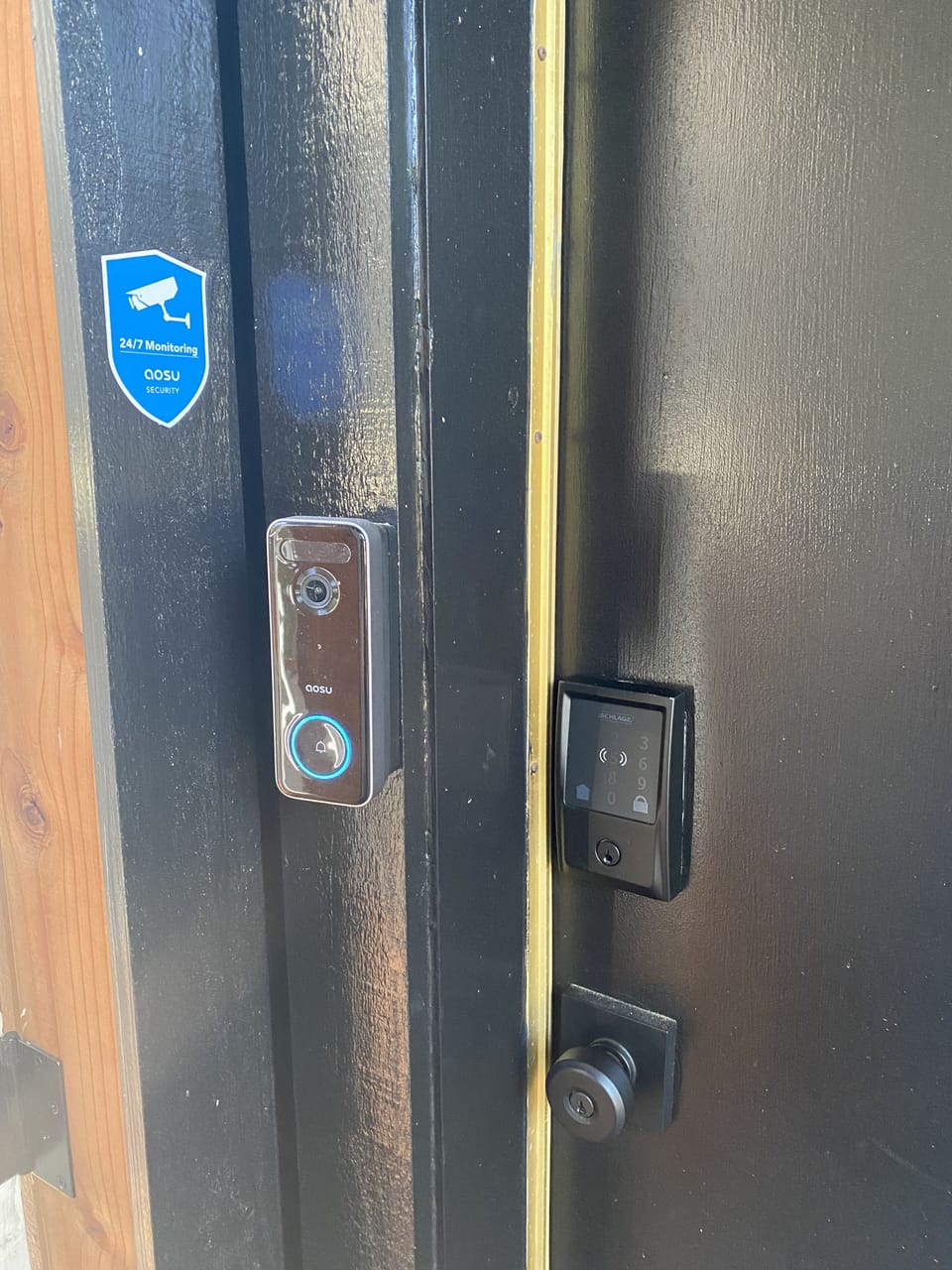 Keypad entrance with video doorbell. 