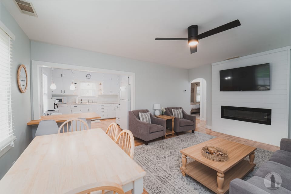 View of living room and kitchen
