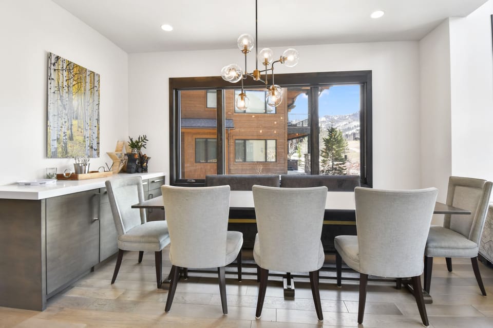 Dining table seats up to eight.