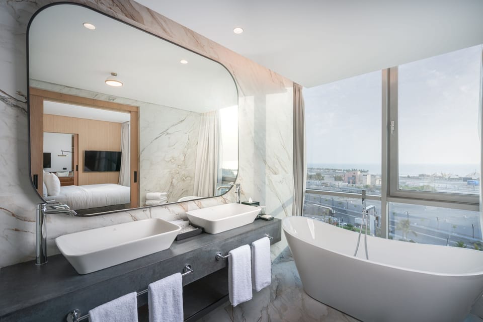 Presidential Suite, Sea View | Bathroom | Hair dryer, bathrobes, towels, soap